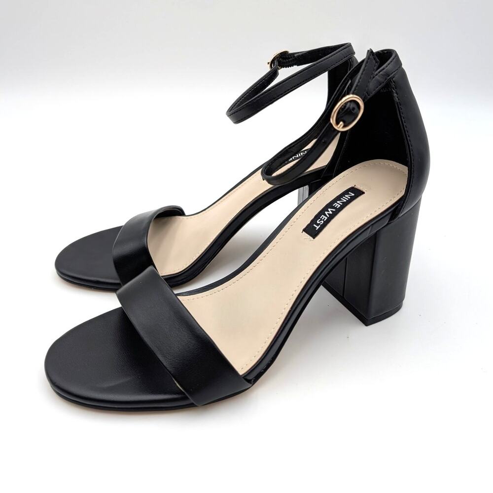 Nine West Tanela Ankle Strap Sandals Open Toe Women's Black Size US7.5M EU38